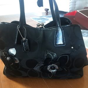 Black Coach Floral Shoulder Bag